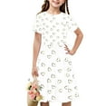 thumbnail image 1 of Offres du Jour Liquidation Iumwxz Tunique Robe Plissée Robe Ample Ligne A Robe Col Rond Imprimé Cœur Manches Courtes Robes pour Enfants Robe Confortable pour Cocktail 4-14 Ans, 1 of 7