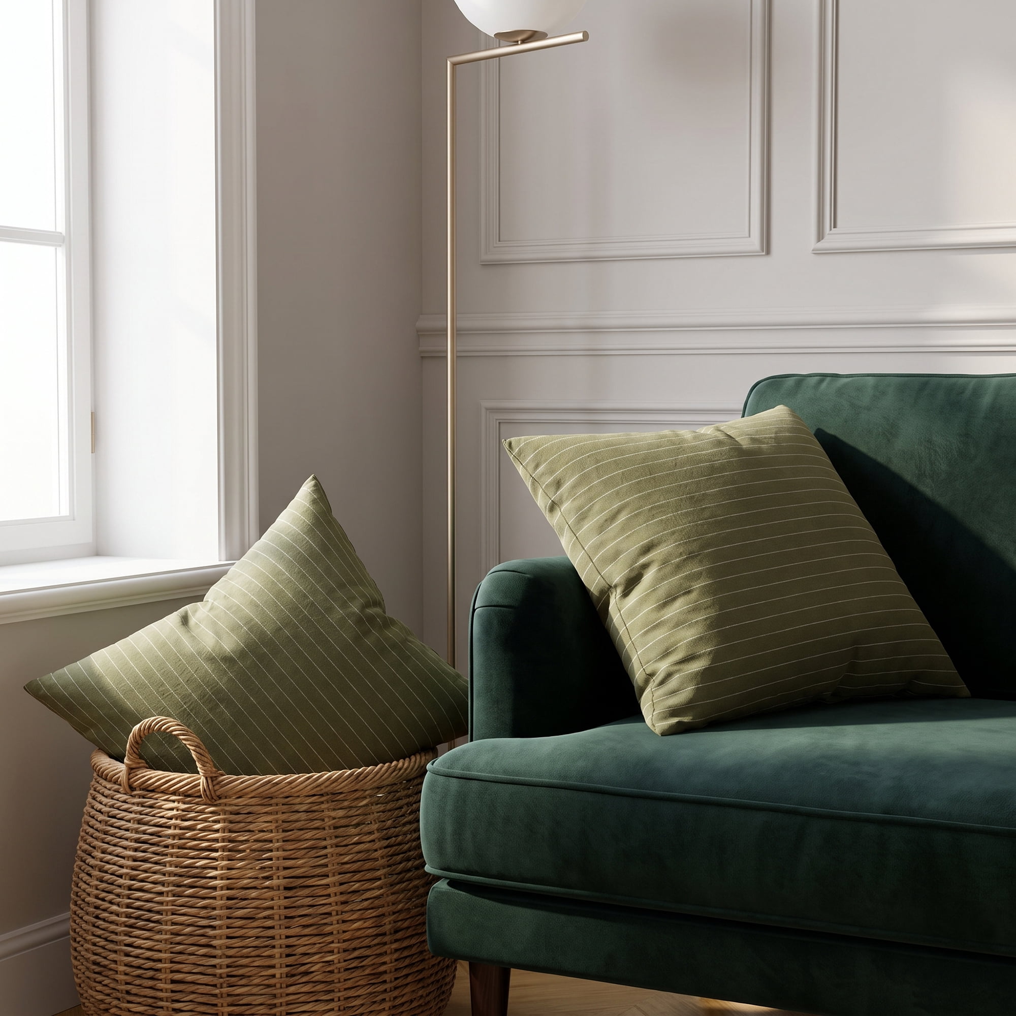 Unique Bargains 2 Pack Fine Stripe Throw Pillow Covers Cotton Blend Cases Green 18"x18"