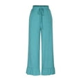 thumbnail image 5 of Womens Wide Leg Pants Drawstring Elastic High Waisted Ruffle Hem Pants with Pockets Green 2XL, 5 of 9