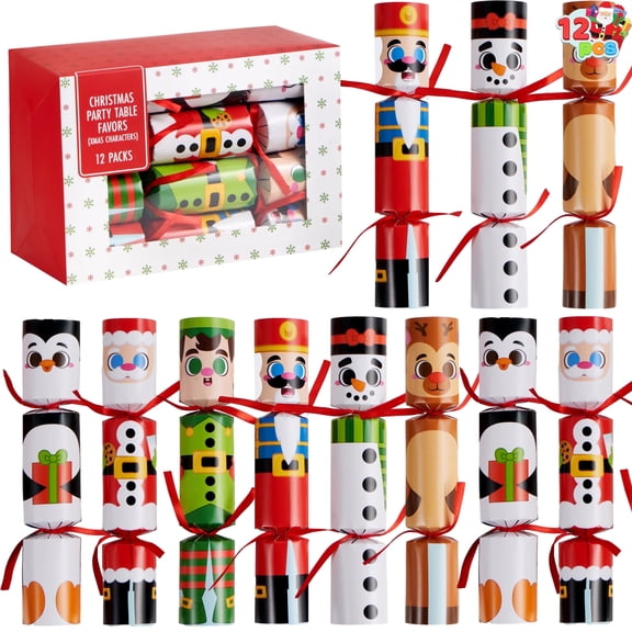 Joyfy 12 Pcs Christmas Crackers Party Favors Xmas Holiday Table Supplies for Kids and Adults