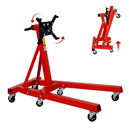 2000 LBS Engine Stand with 4 Wheels Steel Rotating Engine Hoist - 360° Rotating Head & 4 Adjustable Arms Heavy-Duty Metal Motor Stand for Garage and Auto Repair - Red