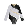 thumbnail image 4 of ZDHoor Girls Long Sleeve Shiny Patchwork Athletic Dance Gymnastic Leotards Bodysuit White 8, 4 of 7