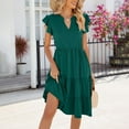thumbnail image 7 of Ayolanni V-Neck Vacation Dresses for Women Beach Green Short Sleeve Flutter Solid Midi Dresses Warm Dresses for Women XL, 7 of 7