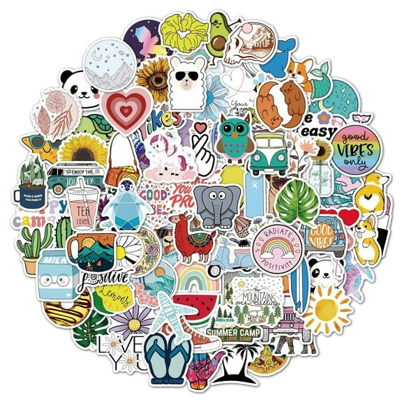 100 Pcs Stickers, Party Favors Goodie Bags, Cute Animals, Floral, Positive Vibe, Nature Theme Stickers, Waterproof Stickers for Laptop Phone Luggage Water Bottle