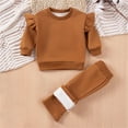 thumbnail image 2 of fatyb Baby Girls Clothes Infant Newborn Fleece Lined Outfits Ruffle Long Sleeve Sweatshirts and Pants Sets, 2 of 7