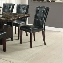Modern Dining Room Chairs Set of 2pc Side Chairs Black Faux Leather Tufted Parson Style Chair Cushion Seats Rubberwood