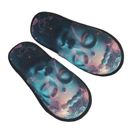 

JUNZAN Cosmic Meditation Lotus Slippers for Women House Shoes Non Slip Indoor/Outdoor Pineapple And Cactus Designs-Medium