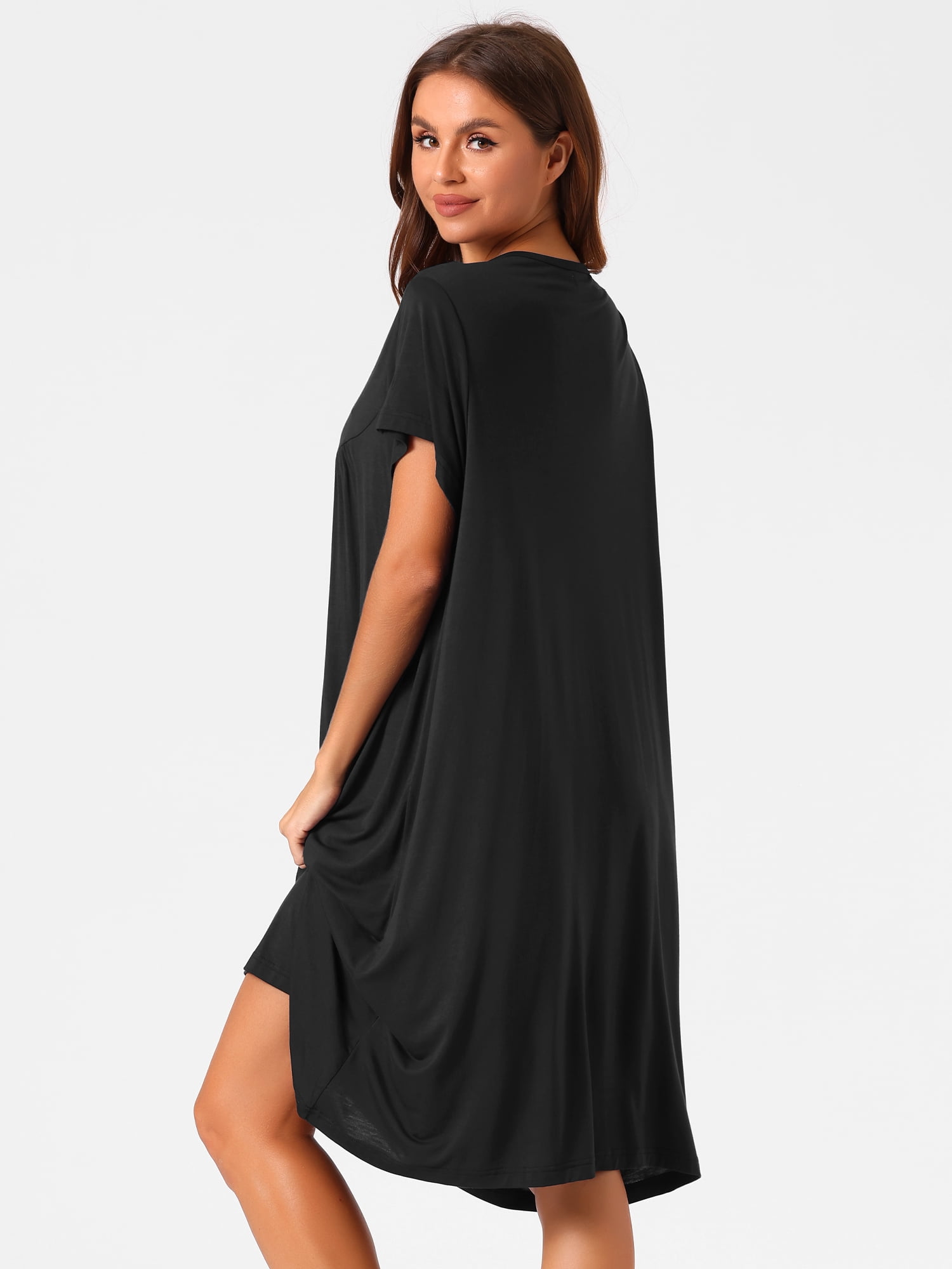 DARING DIVA Women's Cotton Sleepwear Short Sleeve Cozy Loose Sleepshirt S Black