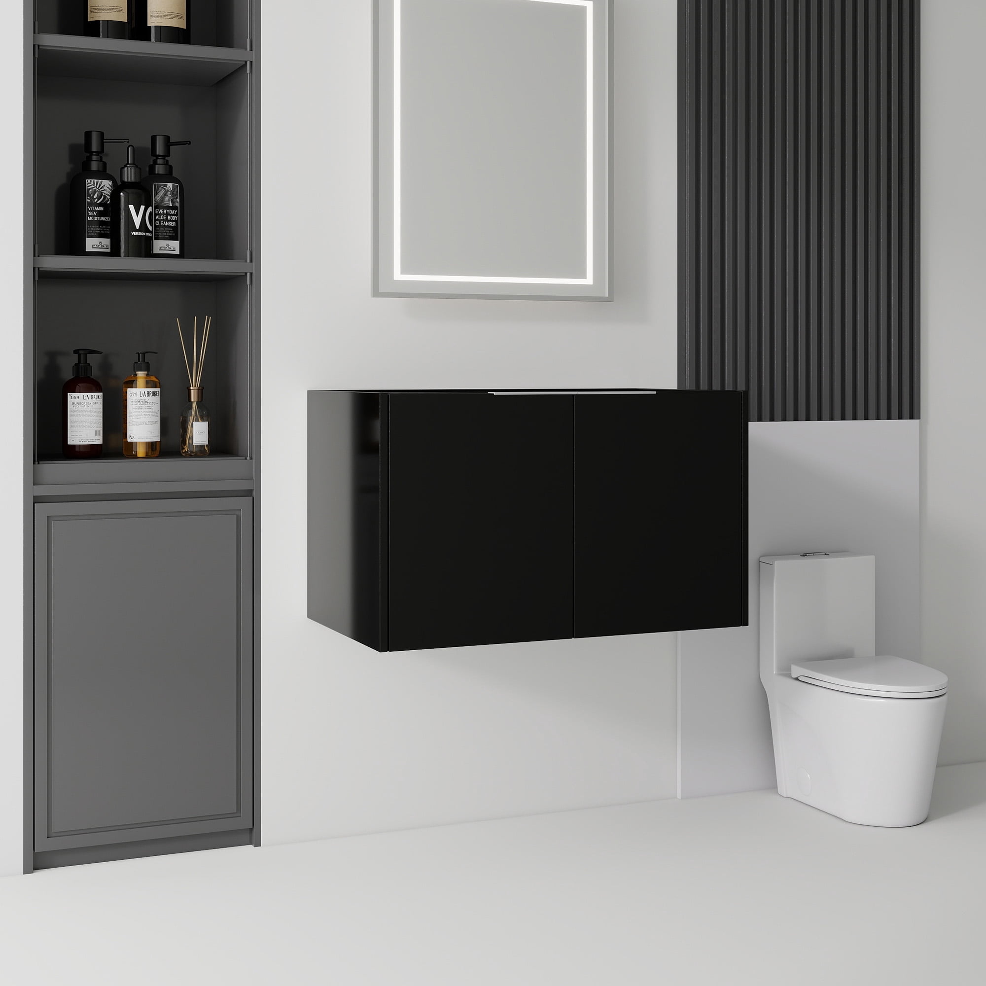 Leumius 30" Floating Bathroom Vanity Cabinet,Soft-Close Double Doors,Wall Mounted Cabinet Set Design Bathroom Vanity for Small Space,Cabinet Only,Black