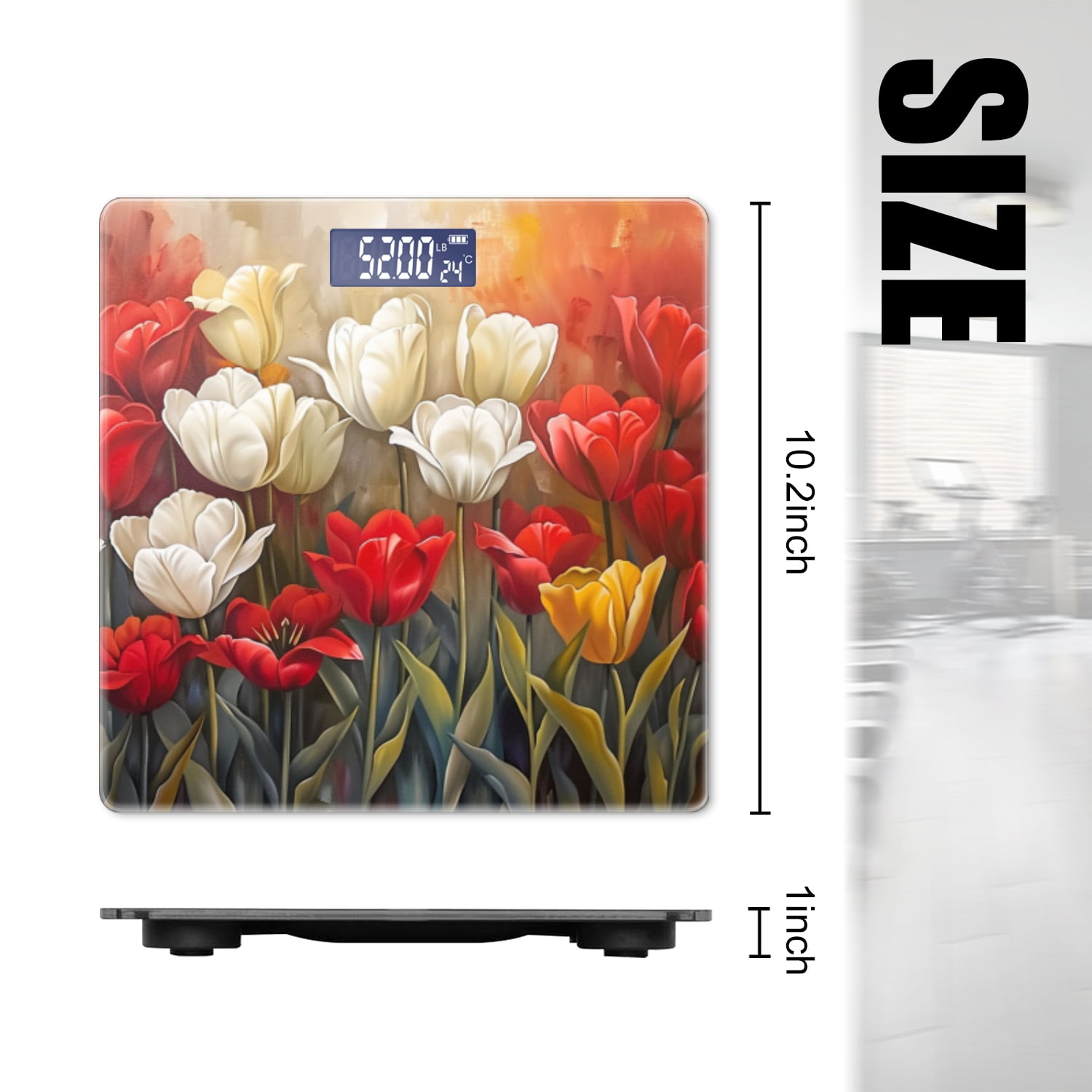 Bathroom Scale, Highly Accurate Digital Body Scale,Precisely Measures Weight up to 400 lbs-Oil Painting Of Array Of Tulips In Red