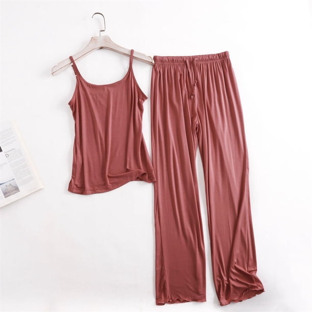 Pijama Sexy para Mujer, traje de pantalón y camisa con tirantes, ropa de dormir cómoda, Modal, fina, Verano