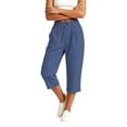 thumbnail image 6 of VBVC Women's Cotton Linen Elastic Waist Capri Pants , Summer Wide Leg Cropped Pants For Women,Ladies' Lightweight Trousers with Pockets,Navy,S-3XL, 6 of 8
