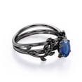 thumbnail image 3 of JeenMata Botany - 1.3 TCW Oval Shaped Lab Created Blue Sapphire - Four Prong Solitaire Bridal Set - 18K Black Gold Plating over Silver, 3 of 6