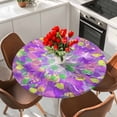 thumbnail image 2 of Purple Green Yellow Round Fitted Table Cover Abstract Modern Waterproof Table Cloth with Elastic Edge Wipeable Tablecloth for Picnic Camping Party Fits 55"-60" Diameter, 2 of 8