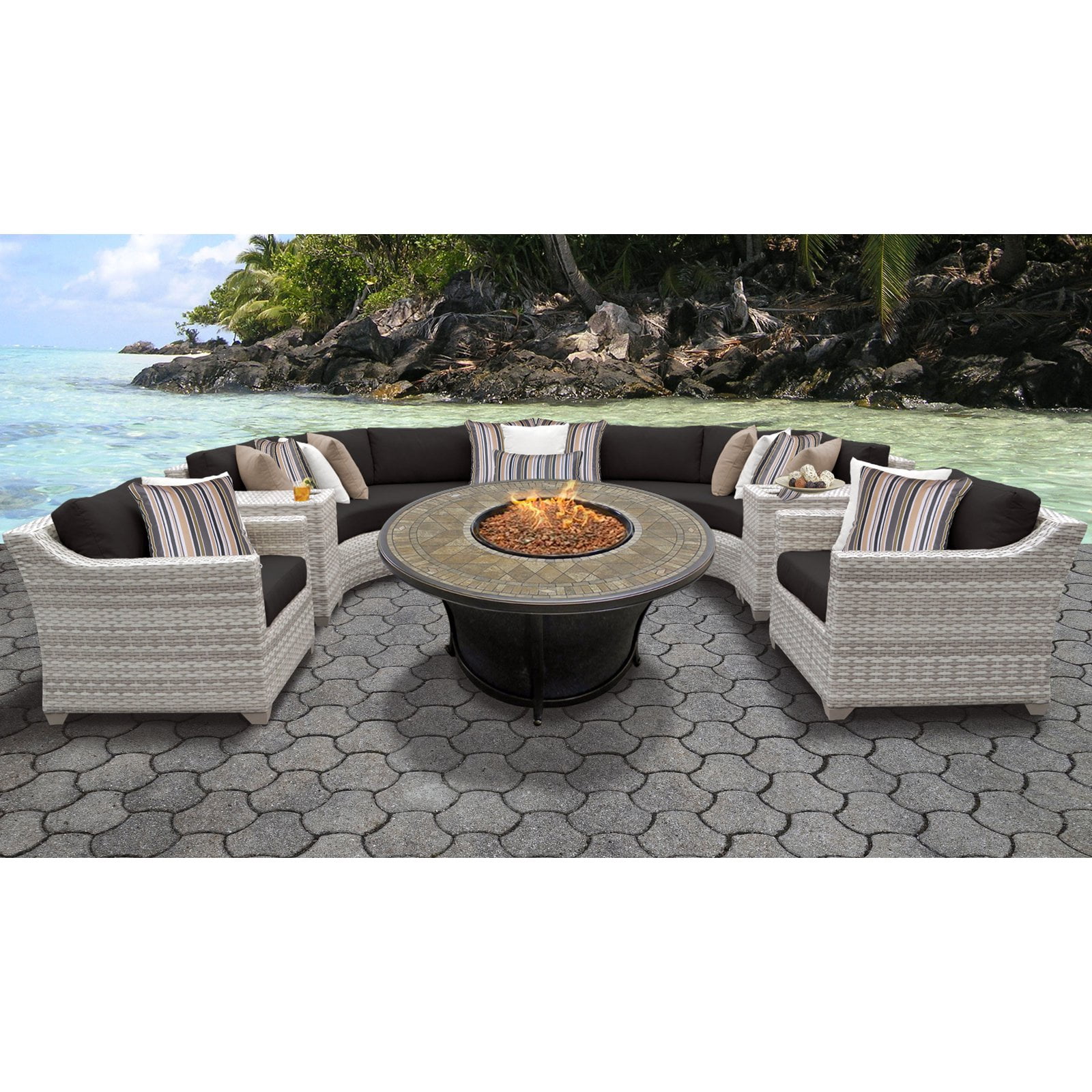 TK Classics Fairmont All-Weather Wicker 8 Piece Balmoral Fire Pit