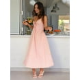 thumbnail image 4 of Women'S Summer V-Neck Maxi Dress Striped Holiday Bohemian Beach Spaghetti Strap Sundress Back Tie Pink M, 4 of 9