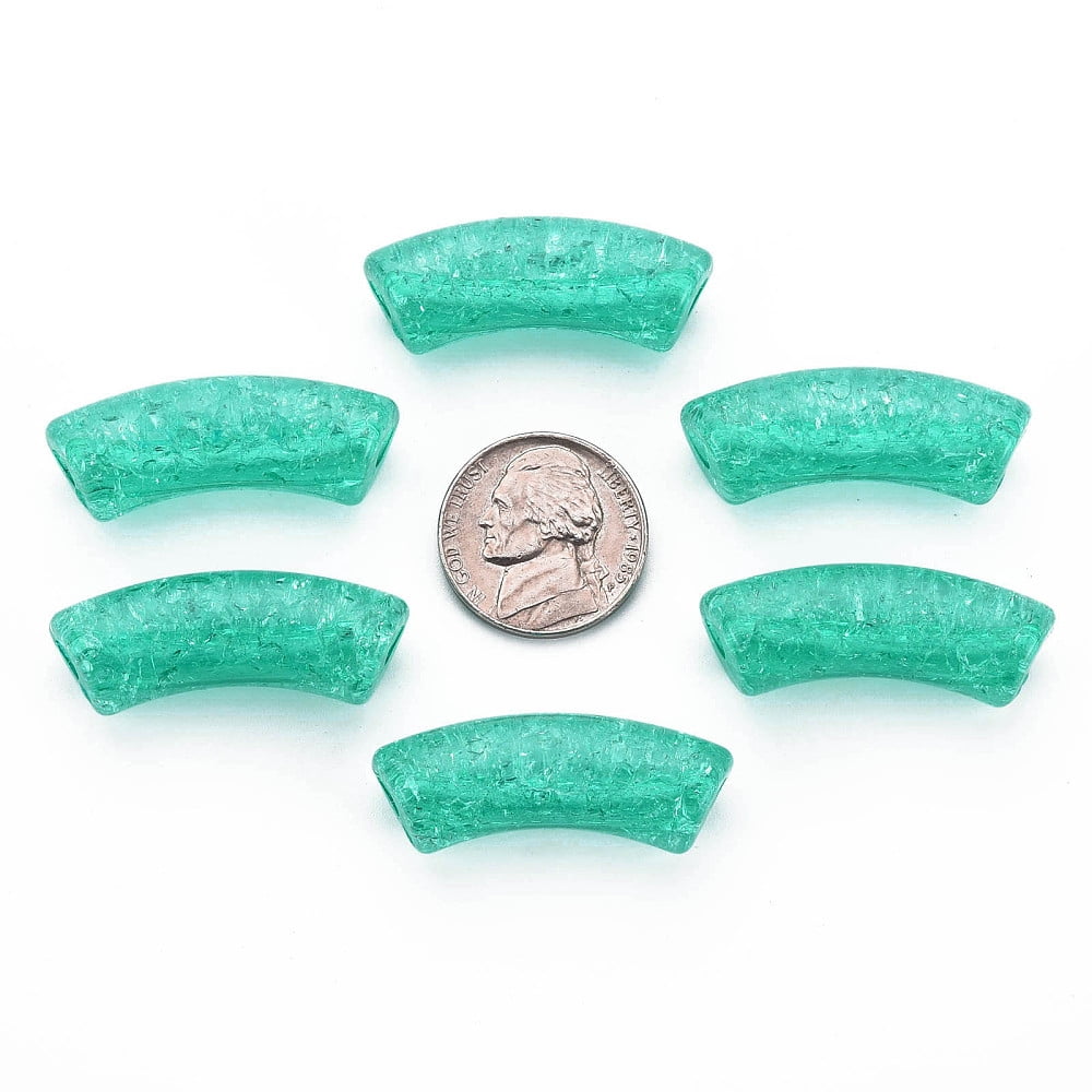 Transparent Crackle Acrylic Beads Curved Tube Mixed Color 32x8x10mm Hole: 1.6mm about 330pcs/500g