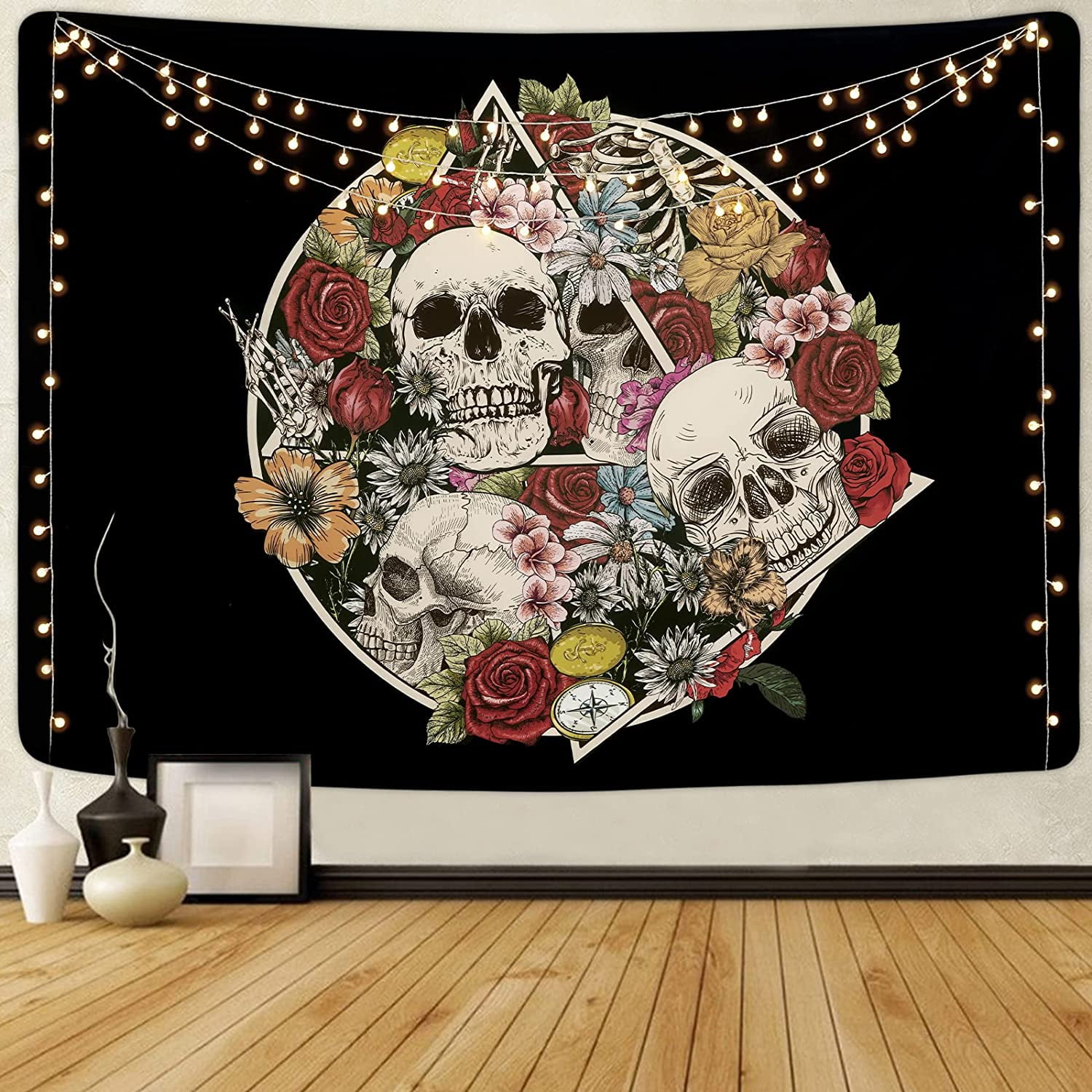 wall hanging  skull rose hippie tapestry cloth poster home furnishing stores 