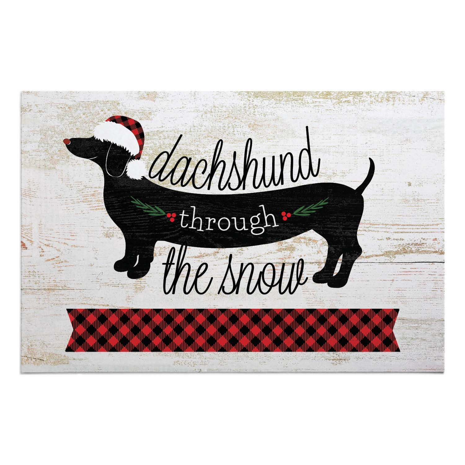 Personalized Planet 27x18 Dachshund Through The Snow Christmas Doormat with Custom Family Name Printed on Rectangular 1/8” Thick Non Slip Mat for Kitchen Hallway Deck or Porch