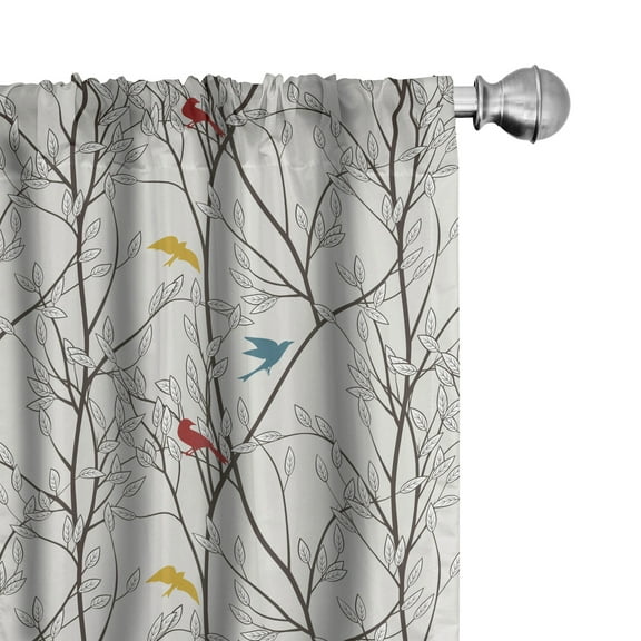 Ambesonne Nature Curtains, Birds Wildlife Cartoon, Pair of 28"x63", Mustard Maroon