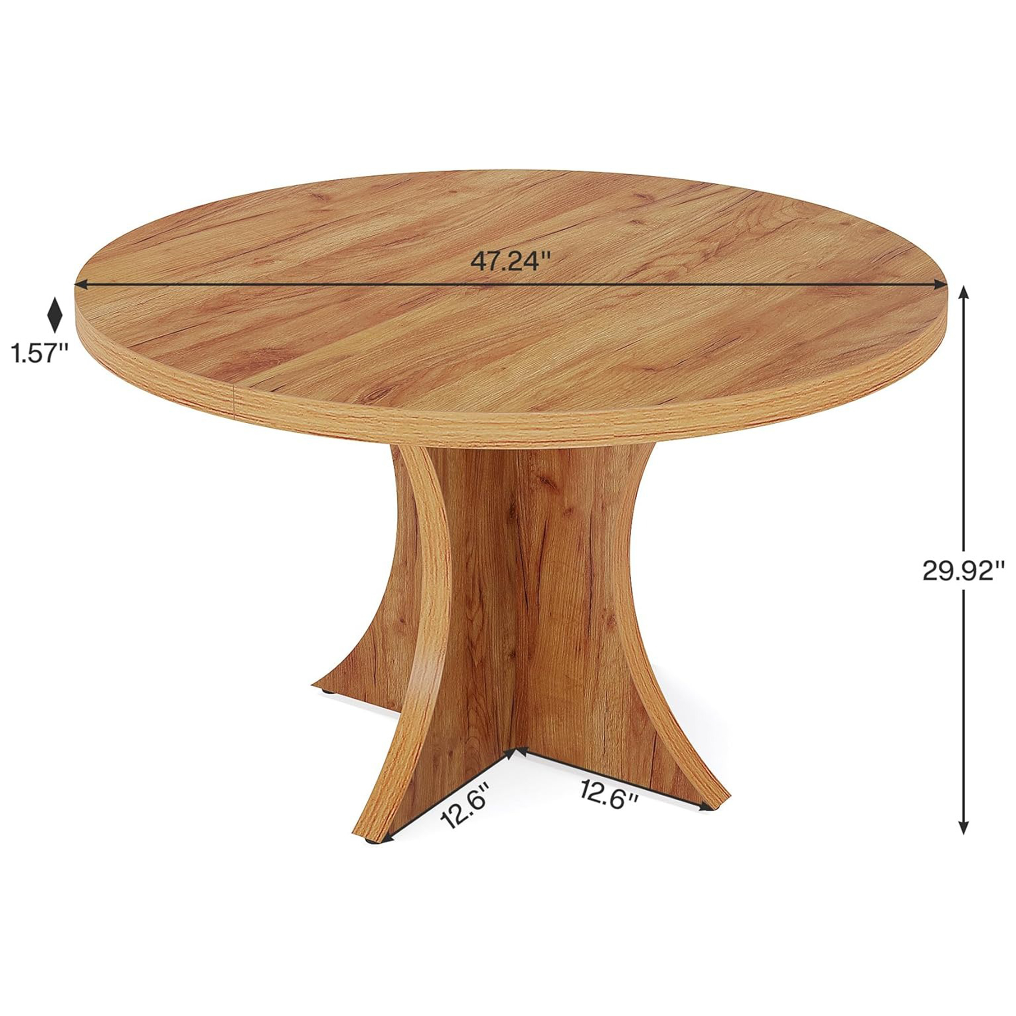 Farmhouse Round Dining Table, 47-Inch 4-6 Seater Wood Table with Pedestal Base, Small Space Kitchen Dinner Table for Dining Room Living Room, Brown
