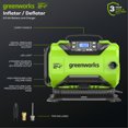 thumbnail image 2 of Greenworks 24V Portable Air Compressor- Cordless Tire Inflator, MAX 160 PSI, 2 Power Sources, Auto Shut Off, for Car, Bicycle, Motocycle, Air Boat, Inflatables, 2.0 AH Battery and Charger, 2 of 9