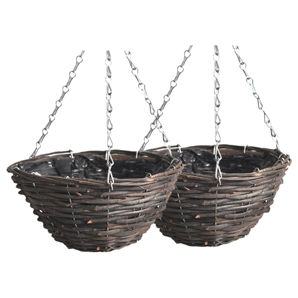 2 macetas colgantes de 30 cm hechas a mano de ratán para decoración del hogar y el balcón.