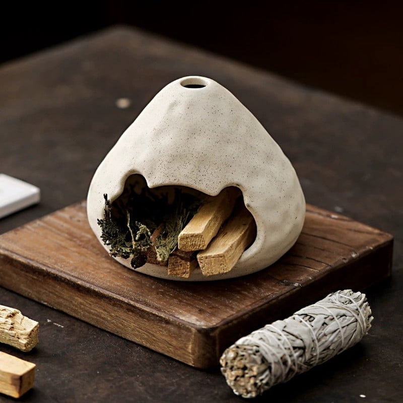 Matte Black Volcano Palo Santo Holder - Ceramic Incense Burner with Ash Catcher, Wabi-Sabi Style Palo Santo Holder Stick Holder for Smudging, Meditation, Yoga & Rustic Home Decor