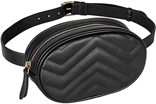 Women Waist Bags Waterproof PU Leather Belt Bag Fanny Pack Crossbody Bumbag  for Party, Travel, Hiking （Black）