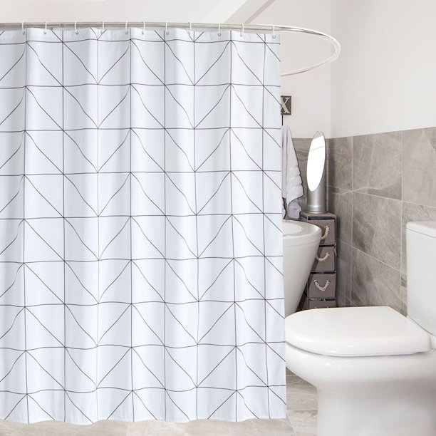 Grey Shower Curtain 100 Polyester Fabric Curtains with 12 Hooks for