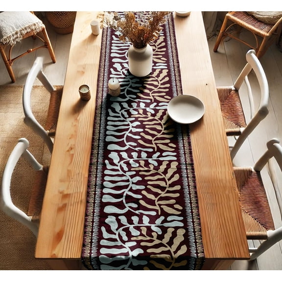 Leaves Pattern Cotton Table Runner by Vargottam - 14 Inch Wide Premium Twill Fabric - Decorative Table Linen for Kitchen, Dining, Coffee & Console Tables - Multiple Lengths Available