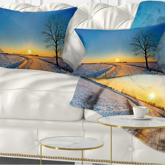 Designart Distant Sunset in Winter - Landscape Photography Throw Pillow - 12x20