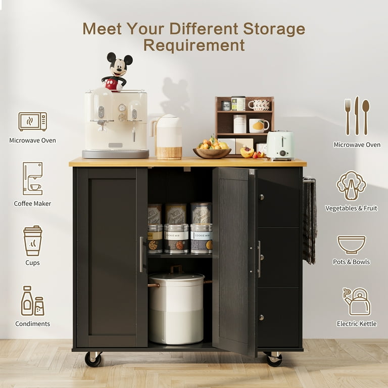 Walsunny Movable Kitchen Island Cart with Storage Cabinet Walsunny Movable Kitchen Island Cart with Storage Cabinet