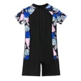 thumbnail image 2 of WOXIHUAN Girls Hawaii Surf Rash Guard SwimSuit Onepiece Summer Short Sleeve Half Zipper Beach Conservative Bathing Swimwear Black 6-7Years, 2 of 9