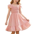 thumbnail image 2 of QSAWXQZ Girls' Smocked Tiered Dress Scoop Neck Flutter Cap Sleeves Solid Reffle Hem Midi Sundress Casual Outfit 2 Years, 2 of 9