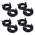 8 Pack 25 Ft Male Speakon to Speakon Cables, Professional 12 Gauge AWG