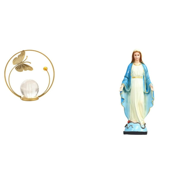 Estatua de bola de cristal,Estatuas de bolas de cristal para decoración del hogar,escritorio interior,Escultura de bola de cristal Figura de hierro Decoración,Estatua católica,Colección de