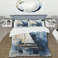 thumbnail image 2 of Designart "Nautical Geometry Boat in Blue and White" Coastal Minimalism Bedding Covert Set - Landscapes Blue Coastal Bed Set With 2 Shams, 2 of 5