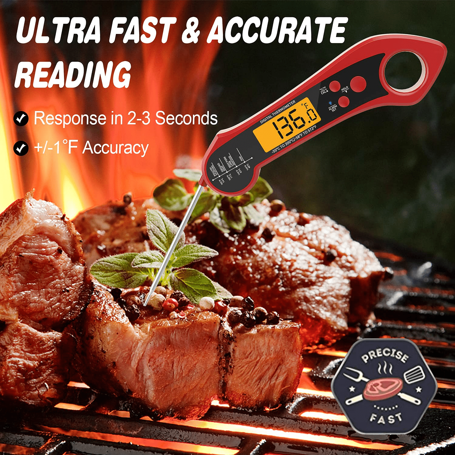 LNGOOR Digital Food Thermometer for Kitchen, Outdoor Cooking, BBQ, and Grill,  Instant Read Meat Thermometer, Best Waterproof Ultra Fast Thermometer with  Backlight & Calibration 