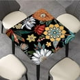 thumbnail image 3 of Boho Floral Square Fitted Tablecloth, Flowers Black Vintage Card Table Cover, Outdoor Washable Elastic Table Cloth Plastic Cover for Square Table for Picnic Garden Patio, Fits to 36x36 In Table, 3 of 6