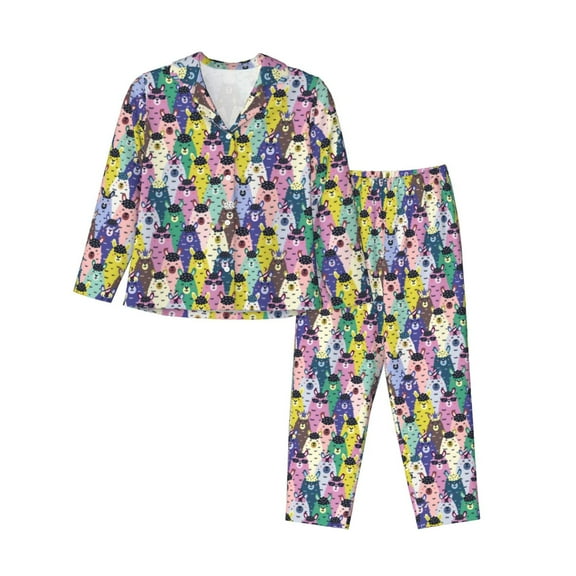 Vsdgher Llamas Colorful Pajamas Set Long Sleeve Sleepwear Womens Button Down Nightwear Pj Sets-Small