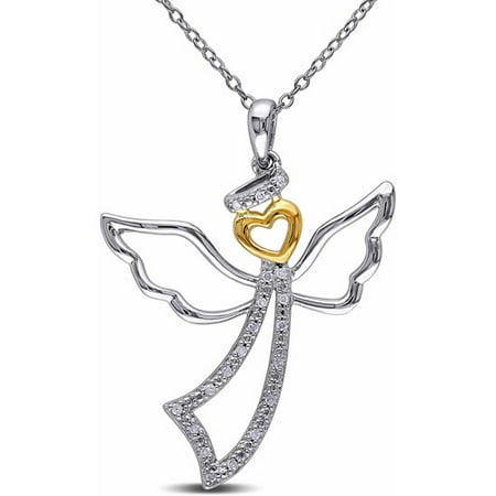 Diamond Accent Two-tone Sterling Silver Angel Heart Pendant, 18