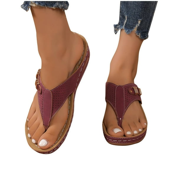 THDHVS Womens Wedge Sandals,Wedge Sandals for Women,Women's Soft Footbed Fashion Slide Sandals Wine 6