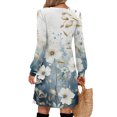 thumbnail image 4 of Ladies' Printed Casual Fashion V-Neck Long Sleeve Mid Length Dress with Floral Style for Spring and Autumn Gatherings,Blue,XL, 4 of 5