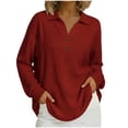 thumbnail image 2 of Yrmaups Loose Fit Button Down Long Sleeve Top for Women, Plus Size Collared Casual Blouse, Soft Solid Pullover Tee for Fall Winter Office Daily Wear, Wine S, 2 of 7