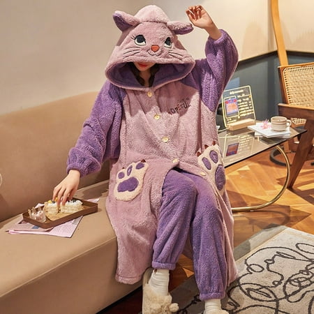 

PIKADINGNIS Women Sleepwear Plus Size XXL Intensification Nighty Plush Set Winter Pyjamas Loose Version Medium Style Hooded Pajamas женский