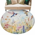 thumbnail image 2 of Spring Floral 5ft Round Rug, Pastoral Rustic Hummingbird Botanical Non-Skid Rubber Backing Large Area Rugs - Living Room Bedroom Home Office, Indoor Floor Mat Carpets Washable Rug, 2 of 9