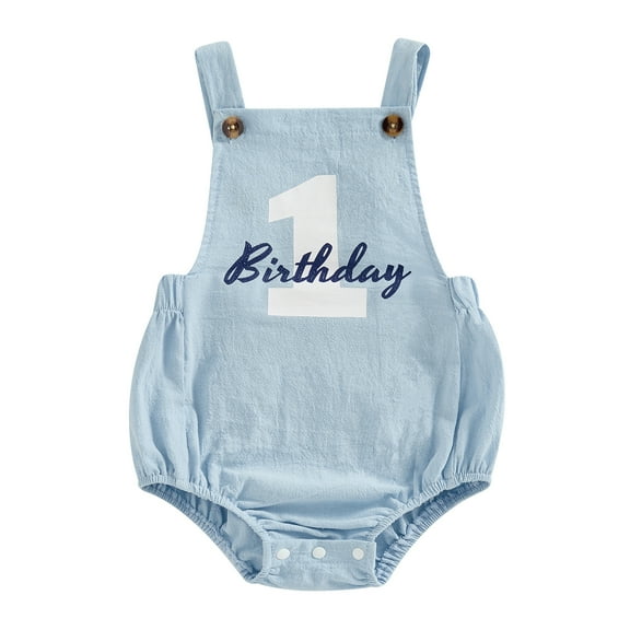 Musuos Baby Birthday Overalls Romper 6M 12M 18M Number and Letter Print Adorable Elastic Band Jumpsuits for Boys Girls Summer Clothes