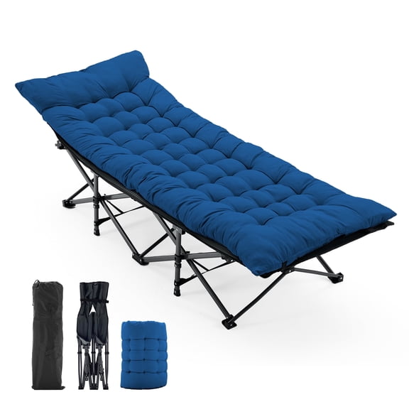 SHOUFTW 28 Inch Camping Cot Extra Wide, Heavy-Duty 1200D Oxford Fabric Sleeping Cot, Portable Folding Camp Bed with Mat and Carry Bag, Blue