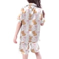 thumbnail image 2 of JIAYUE Girl's Pajama Sets Satin Breathable Pattern Print Short Sleeve Notched Collar Button Tops With Shorts Loose Fit Two Piece Sleepwear For Kids Home Daily Bedtime Loungewear,6-7 Years, 2 of 4